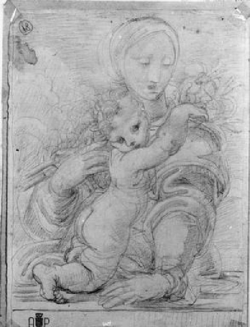 Madonna con Bambino (disegno) di Duranti Fortunato (primo quarto sec. XIX)