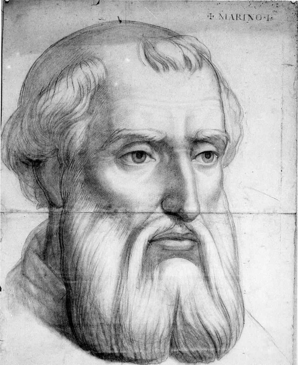 ritratto di papa Marino I (disegno) di Mariani Cesare (sec. XIX)