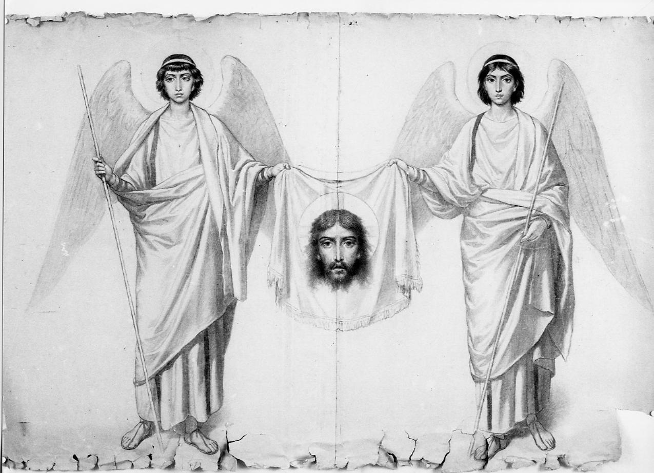 angeli reggono il velo della Veronica (disegno) di Mariani Cesare (sec. XIX)