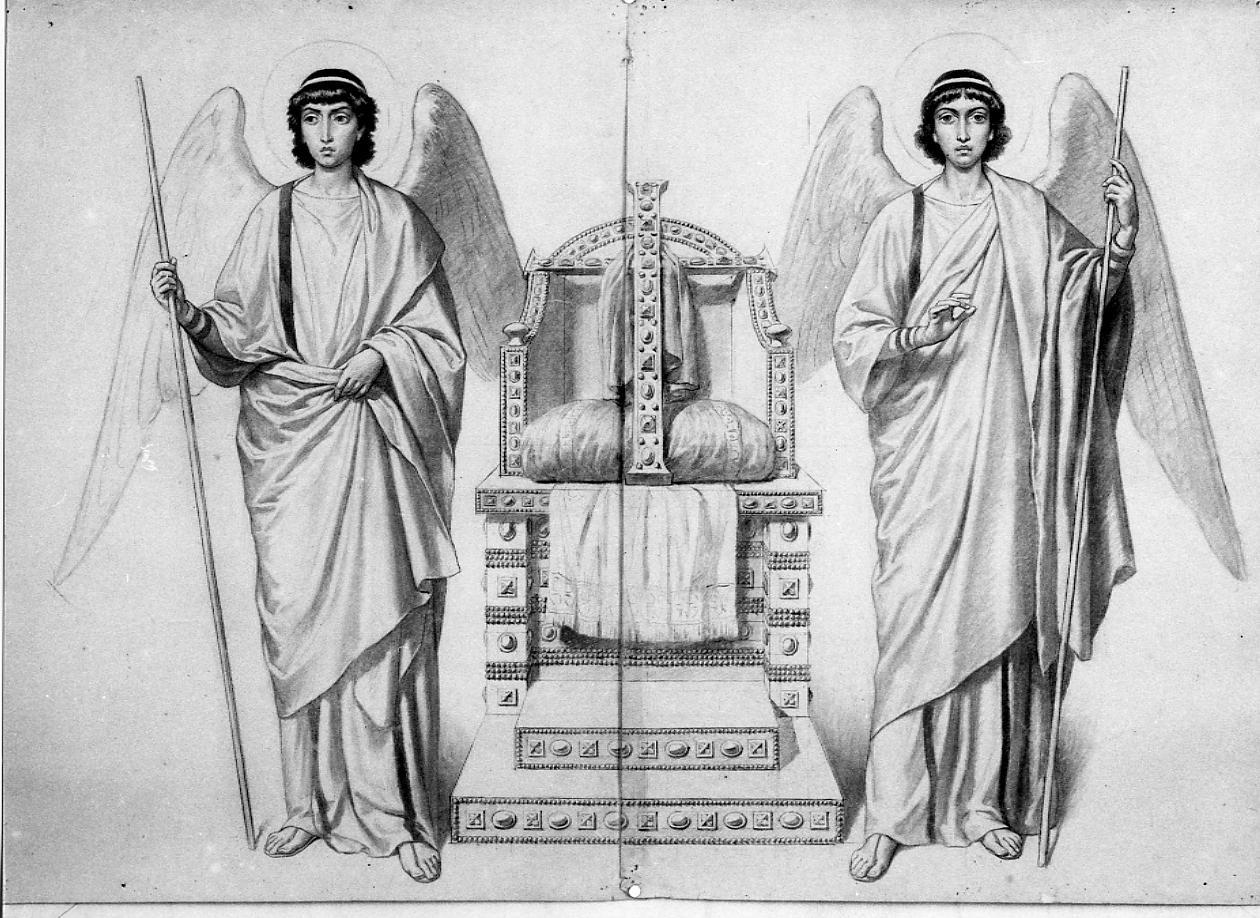 angeli con trono e croce gemmata (disegno) di Mariani Cesare (sec. XIX)