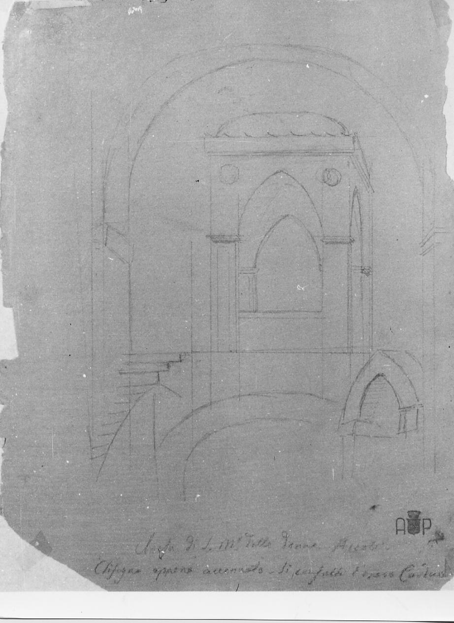 interno della chiesa di Santa Maria delle Donne di Ascoli Piceno (disegno) di Gabrielli Giulio (secc. XIX/ XX)