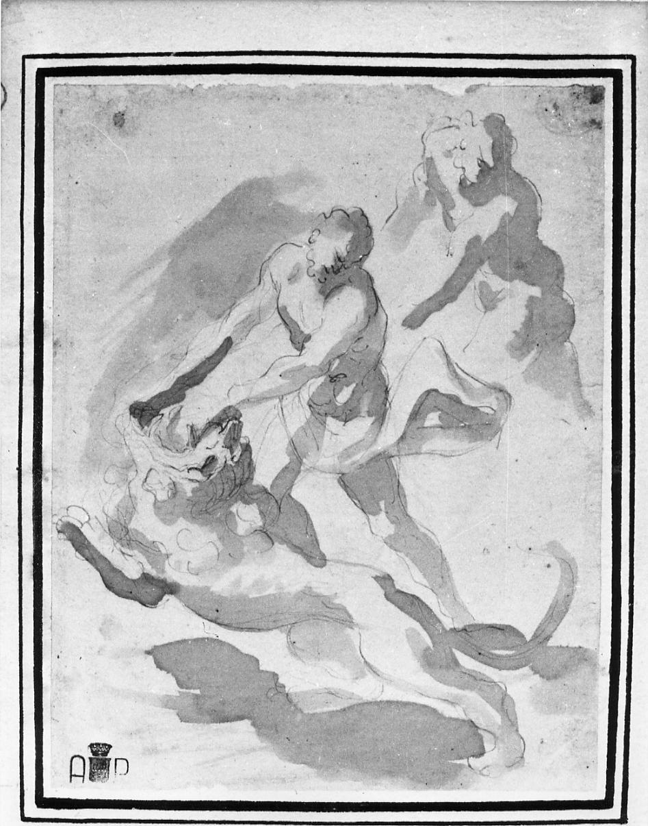Ercole e il leone di Nemea (disegno) - ambito romano (sec. XVIII)