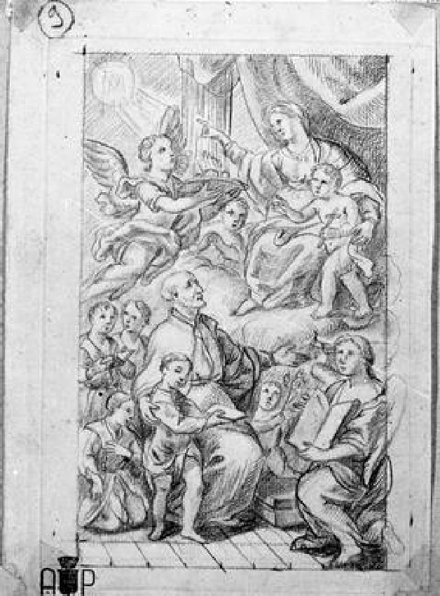 San Girolamo Emiliani (?) presenta gli orfani poveri alla Madonna con Bambino (disegno) di Pascali Domenico (sec. XVIII)