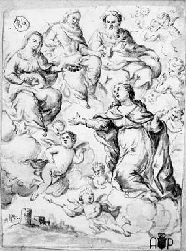 Santa martire portata in cielo dagli angeli (disegno) - ambito marchigiano (sec. XVIII)