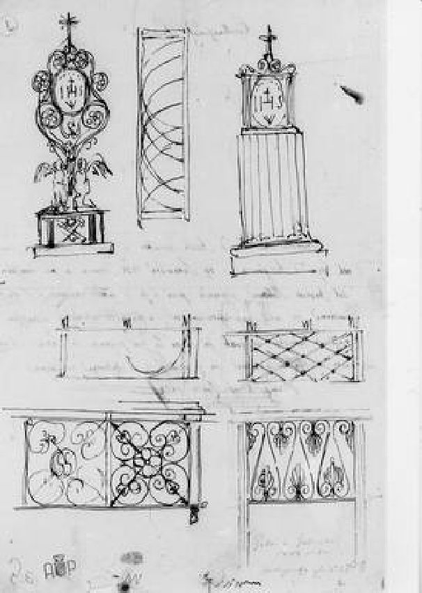 cibori e balaustre (disegno) di Gabrielli Gabriele (sec. XIX)