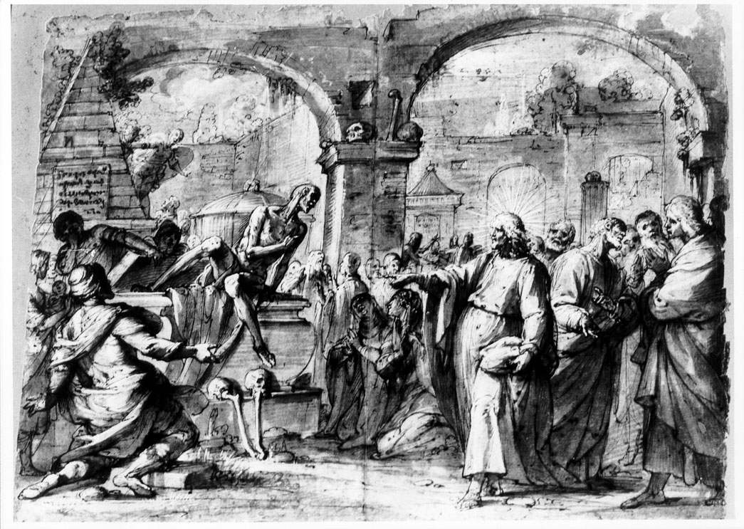 resurrezione di Lazzaro (disegno) - ambito veneto (fine sec. XVI)