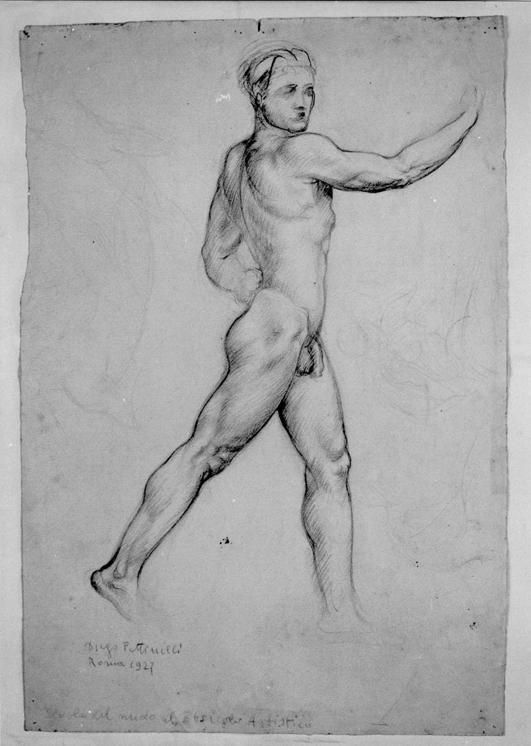 figura maschile nuda (disegno) di Pettinelli Diego (sec. XX)