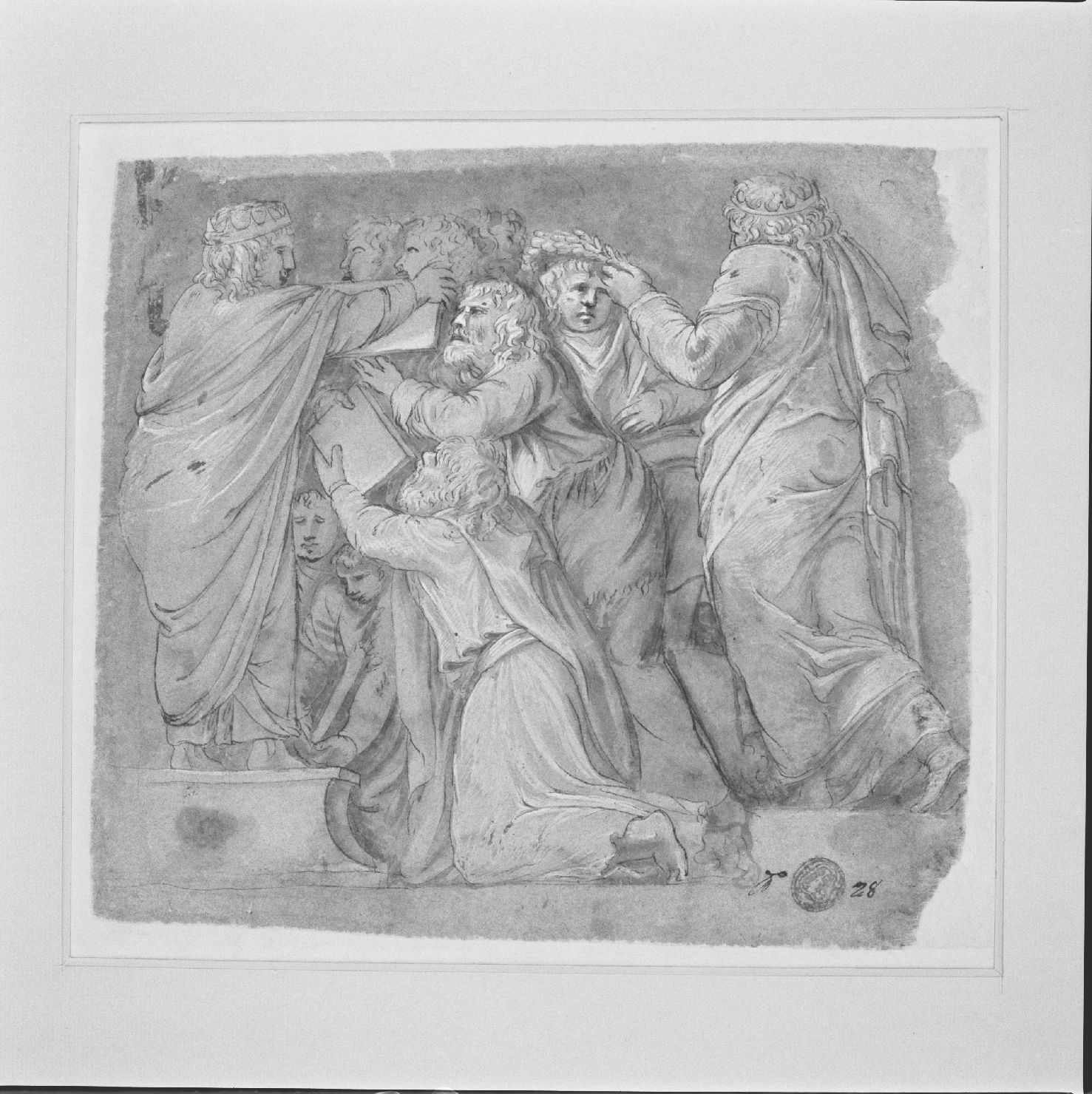Licurgo e Numa Pompilio consegnano le leggi al popolo romano (disegno) di Zuccari Taddeo (attribuito) (sec. XVI)