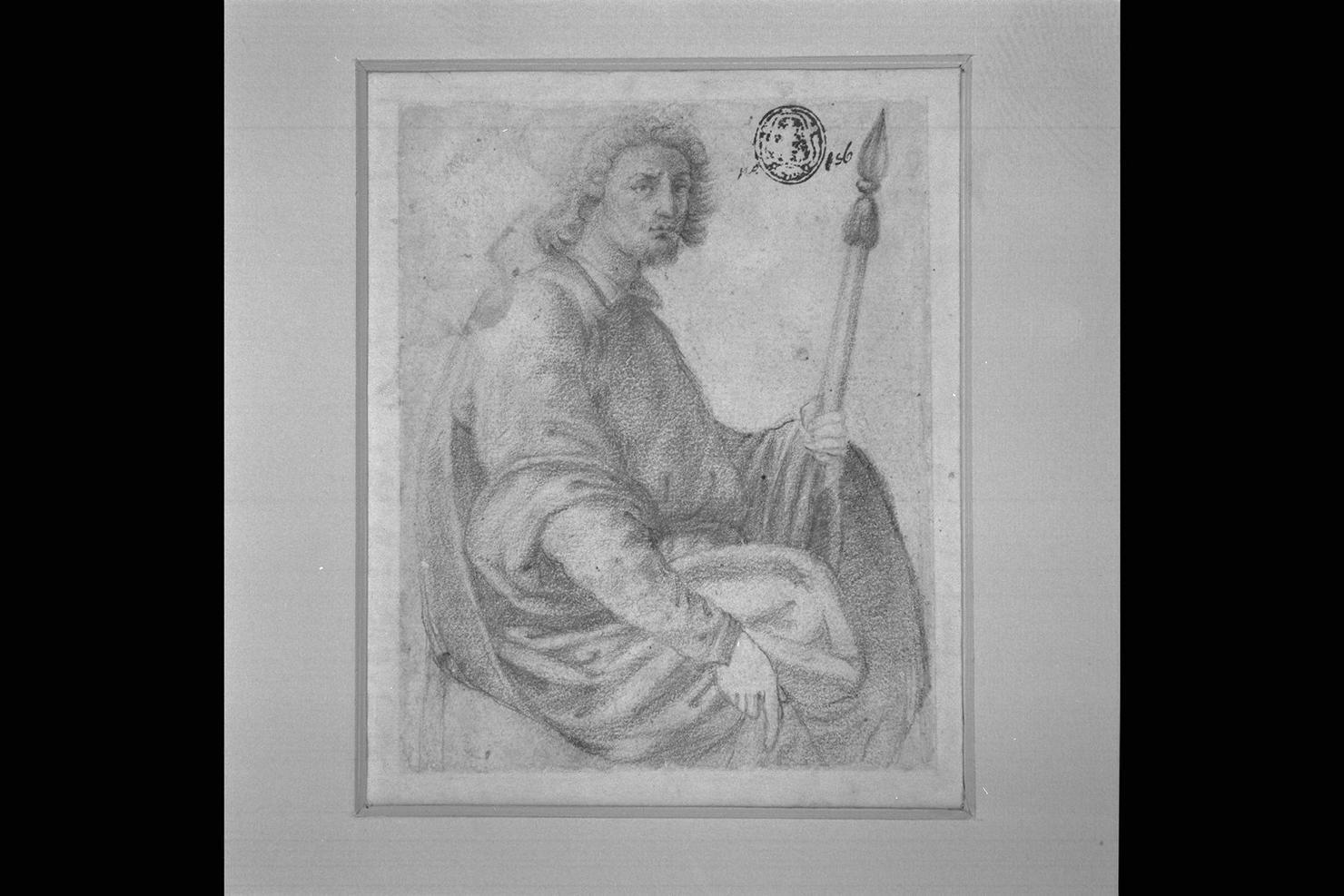 figura maschile con alabarda (disegno) - ambito toscano (sec. XVII)