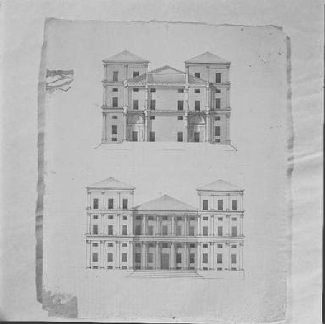 prospetto principale e spaccato per un palazzo (disegno) di Niccolai Nicola (sec. XVIII)
