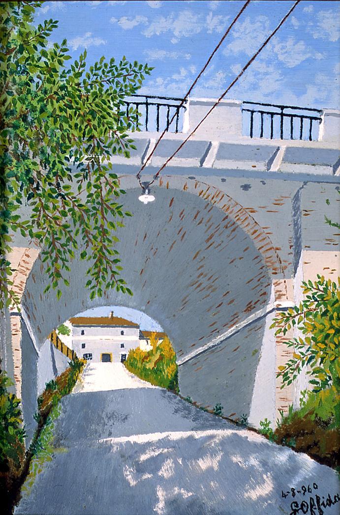 veduta di un ponte a Sant'Elpidio a Mare (disegno) di Offidani Germano (sec. XX)
