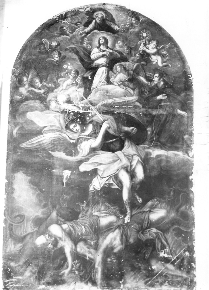 San Michele Arcangelo con Madonna e San Pasquale Baylon (dipinto) di Liozzi Antonio (inizio sec. XIX)
