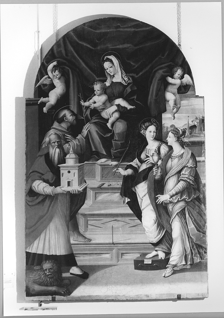 Madonna con Bambino in trono tra santi (dipinto) di Pagani Vincenzo (prima metà sec. XVI)