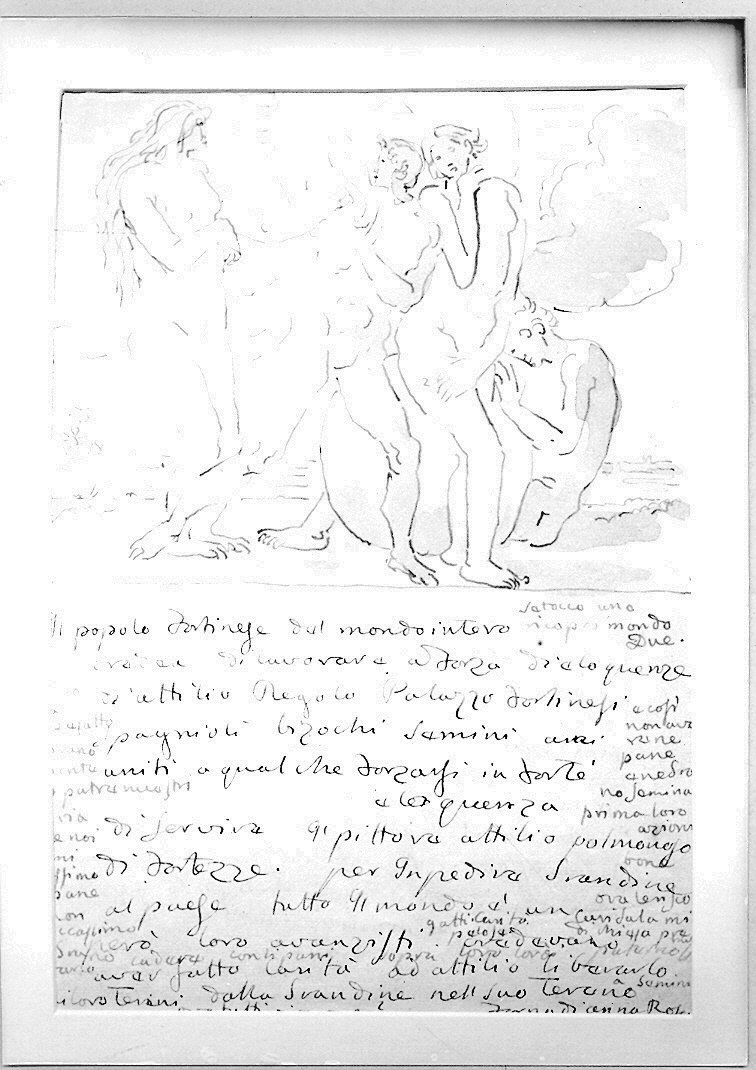 cacciata di Adamo ed Eva dal Paradiso terrestre (disegno) di Duranti Fortunato (sec. XIX)