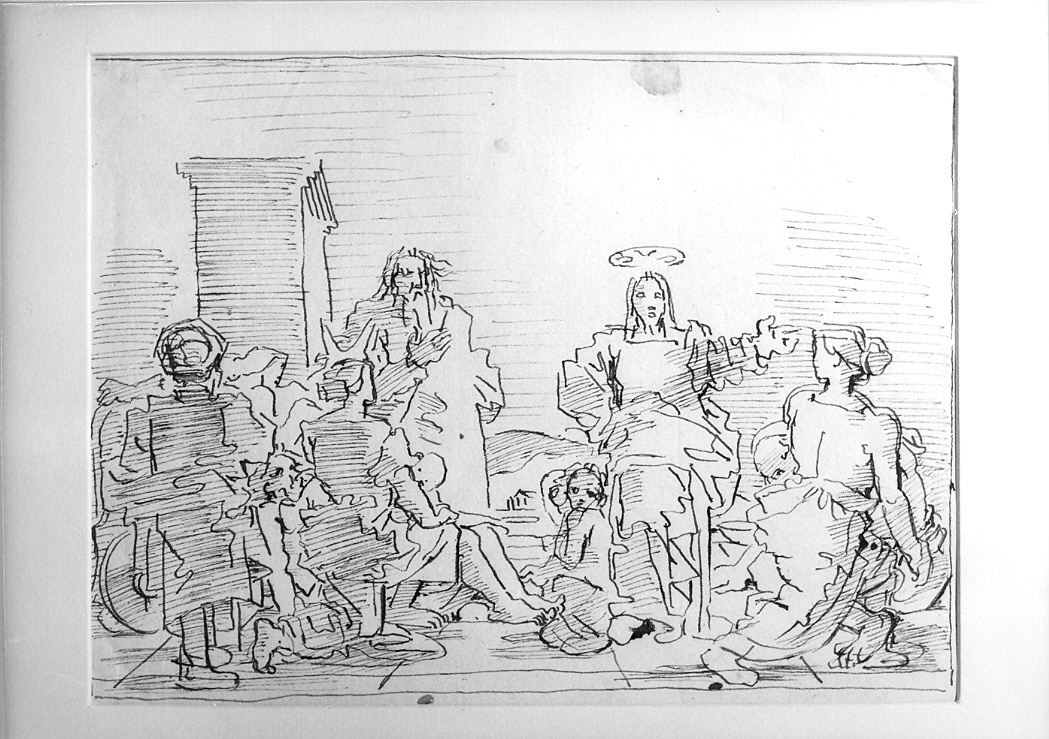scena sacra con la predica di un personaggio (Cristo ?) (disegno) di Duranti Fortunato (sec. XIX)