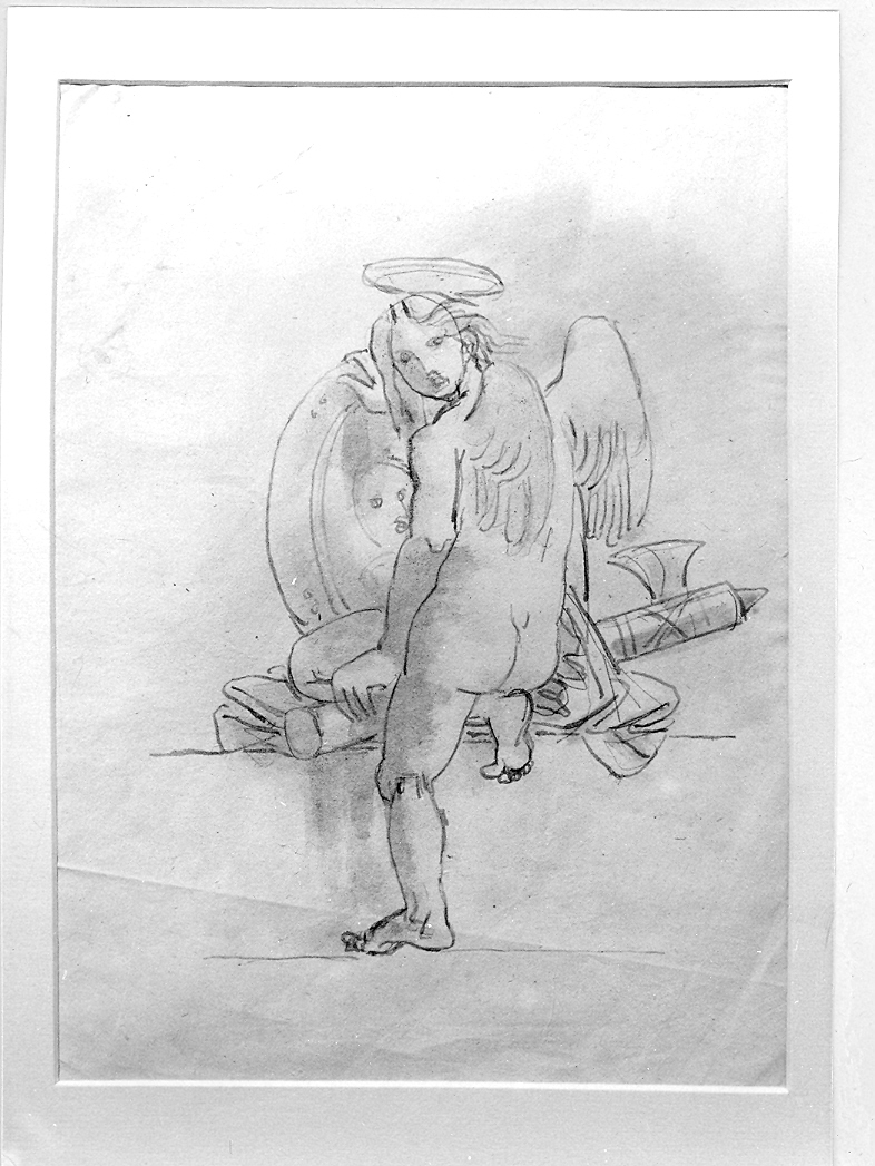 angelo che sorregge un'effigie (disegno) di Duranti Fortunato (sec. XIX)