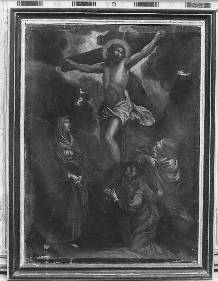 Cristo crocifisso con la Madonna, Santa Maria Maddalena e San Giovanni Evangelista (dipinto) - ambito marchigiano (sec. XVIII)