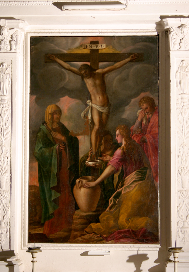 crocifissione di Cristo con la Madonna e santi (pala d'altare) - ambito marchigiano (sec. XVII)