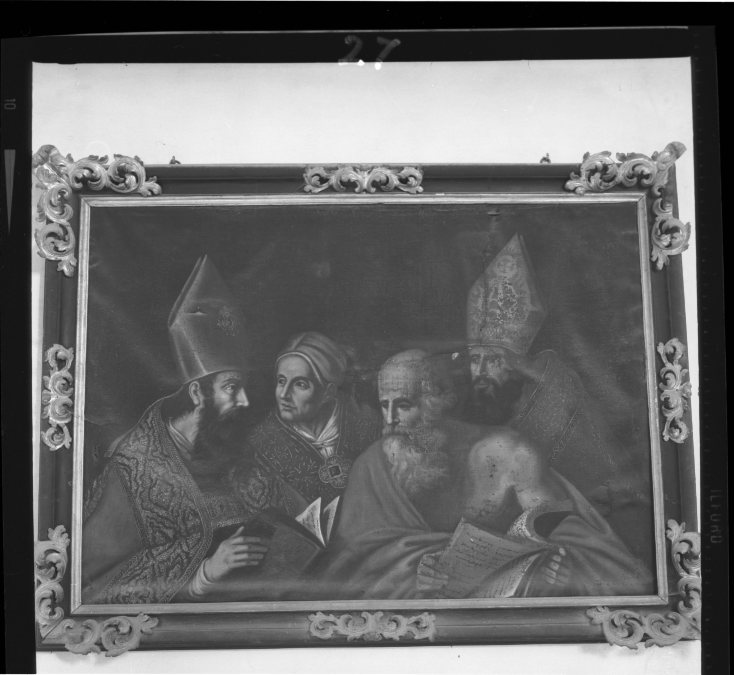 San Girolamo consegna al papa l'opera completa delle sue traduzioni (dipinto) - ambito marchigiano (seconda metà sec. XVII)