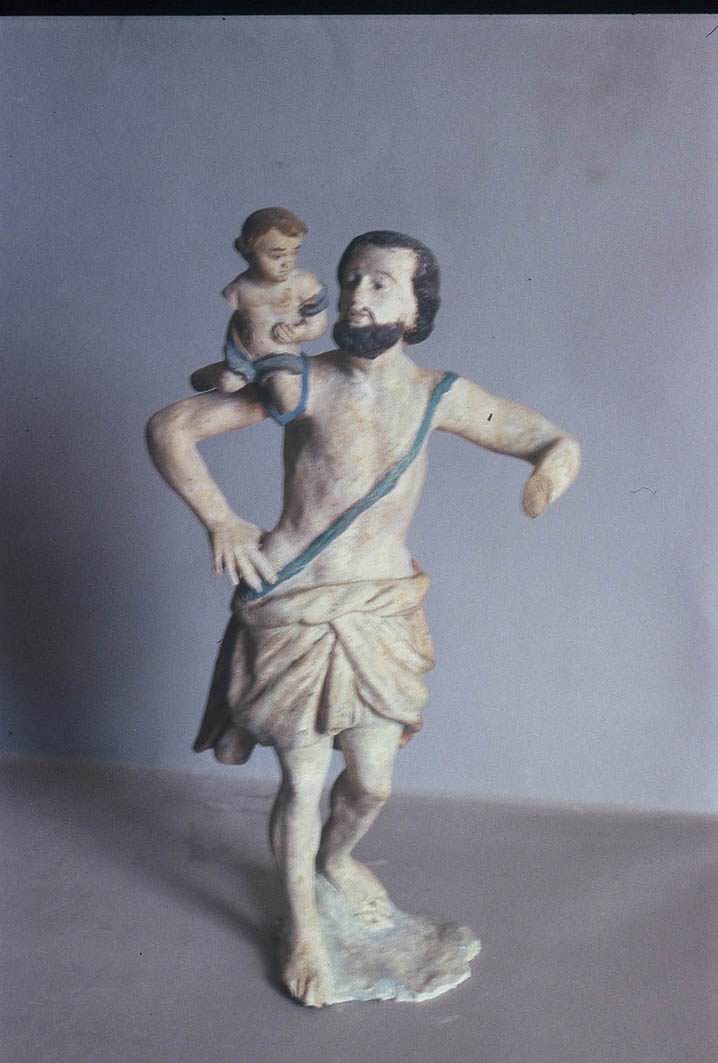 San Cristoforo guada il fiume con Gesù Bambino sulle spalle (statuetta) - manifattura durantina (terzo quarto sec. XVIII)
