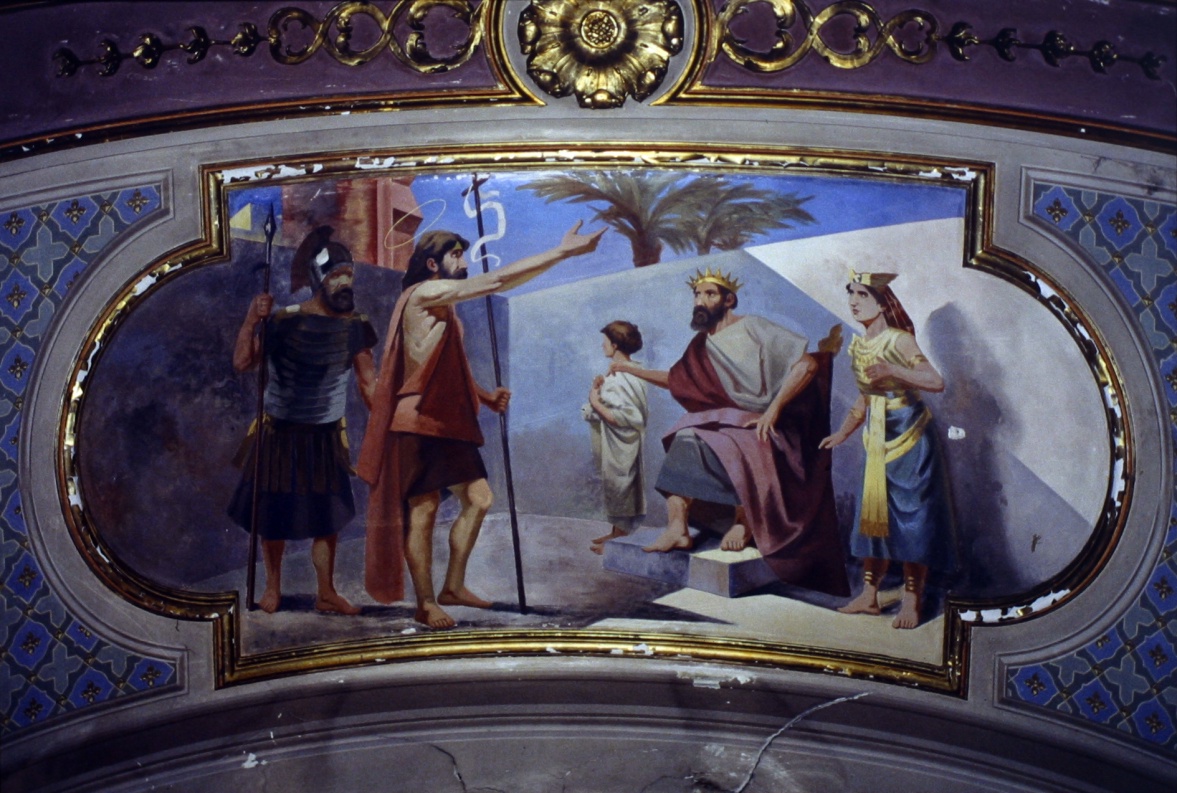 San Giovanni Battista ammonisce Erode ed Erodiade (dipinto) di Tentoni Attilio (sec. XX)