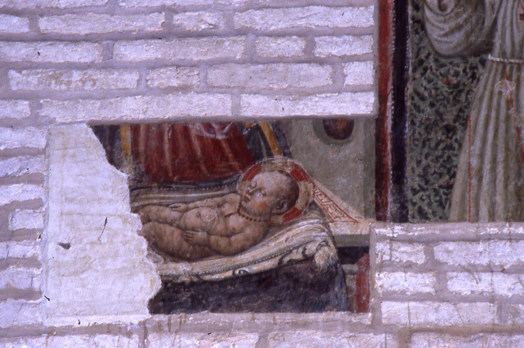 Madonna con Bambino in trono (dipinto, frammento) - ambito marchigiano (sec. XV)