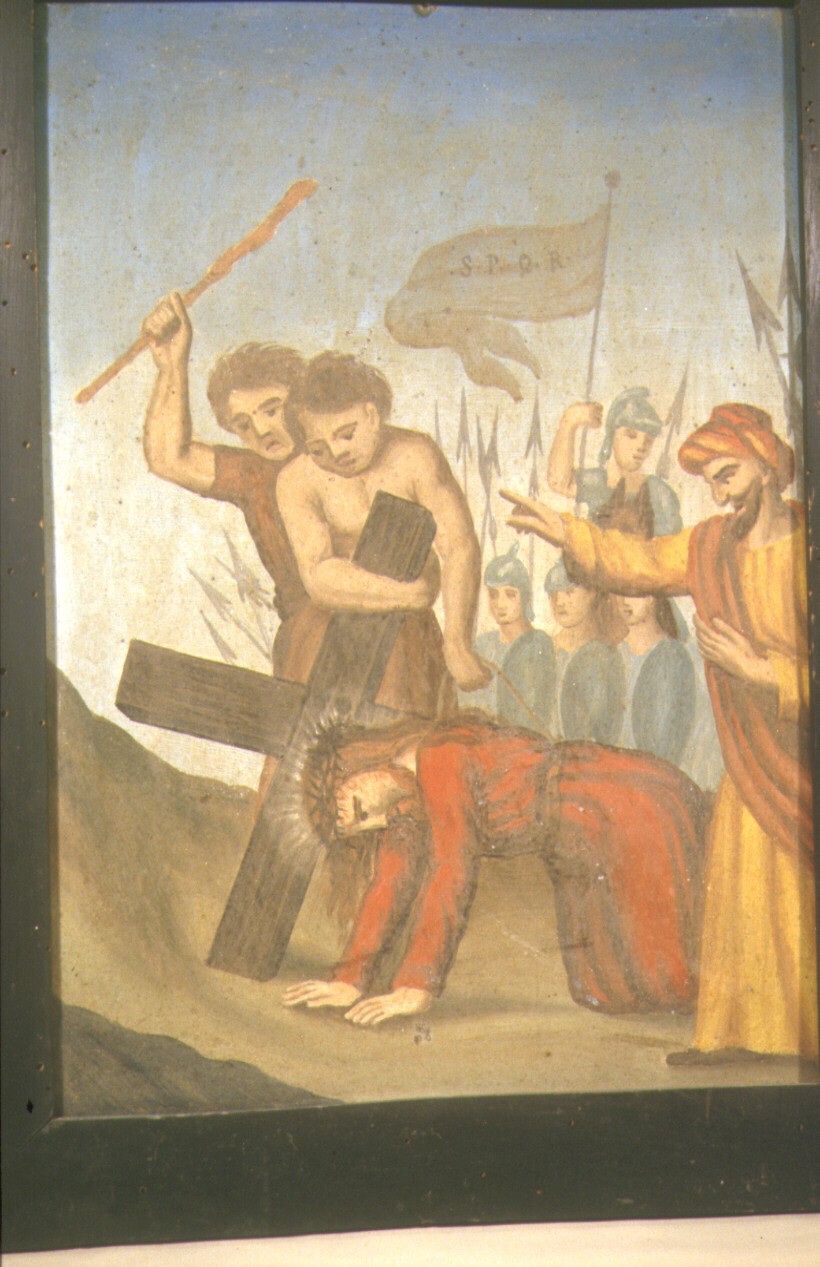stazione VII: Gesù cade sotto la croce la seconda volta (dipinto, elemento d'insieme) - bottega marchigiana (primo quarto sec. XX)
