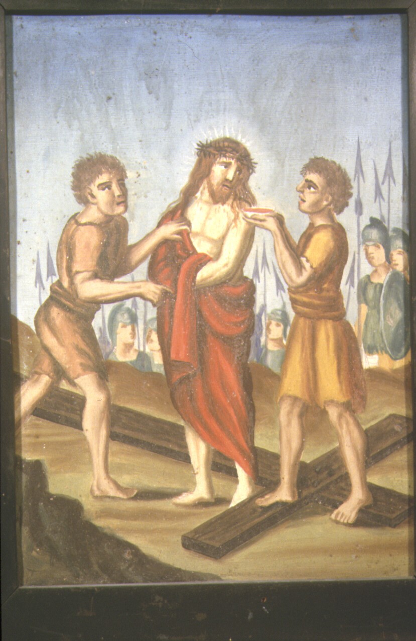 stazione X: Gesù spogliato e abbeverato di fiele (dipinto, elemento d'insieme) - bottega marchigiana (primo quarto sec. XX)