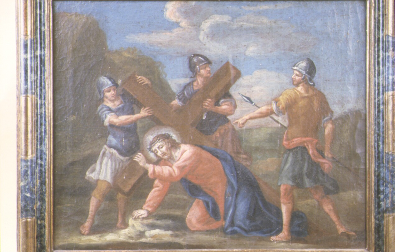 stazione III: Gesù cade sotto la croce la prima volta (dipinto, ciclo) di Ugolini Pietro (sec. XVIII)