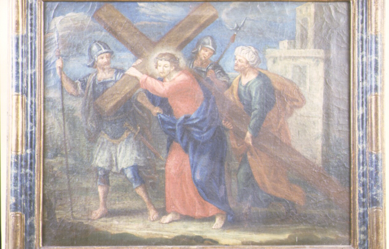stazione V: Gesù aiutato da Simone il Cireneo a portare la croce (dipinto, ciclo) di Ugolini Pietro (sec. XVIII)
