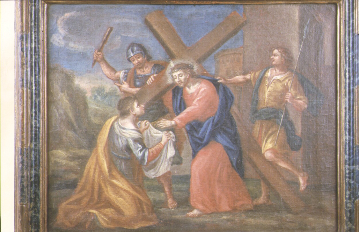 stazione VI: Gesù asciugato dalla Veronica (dipinto, ciclo) di Ugolini Pietro (sec. XVIII)