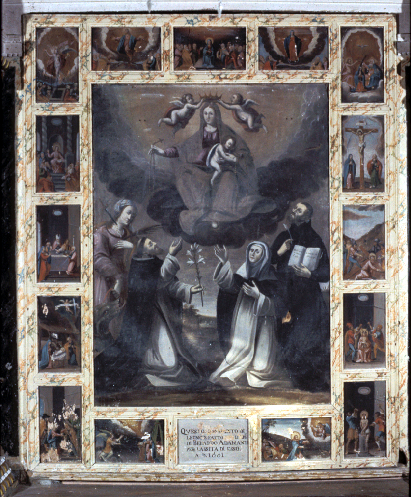 Madonna del Rosario con San Domenico, Santa Caterina da Siena, Santa Lucia (dipinto, elemento d'insieme) - ambito marchigiano (sec. XVII)