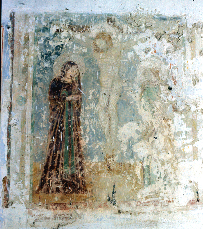 crocifissione di Cristo con la Madonna e San Giovanni Evangelista (dipinto, ciclo) - ambito marchigiano (sec. XV)