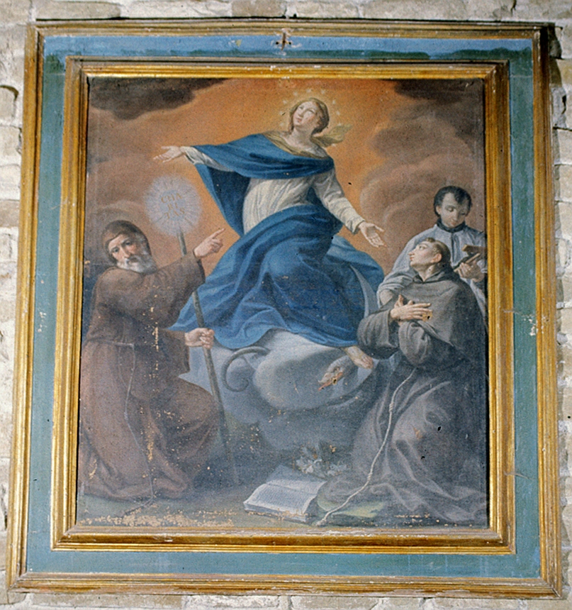 Madonna con San Francesco di Paola, Sant'Antonio da Padova e San Luigi Gonzaga (dipinto) - ambito marchigiano (sec. XVIII)
