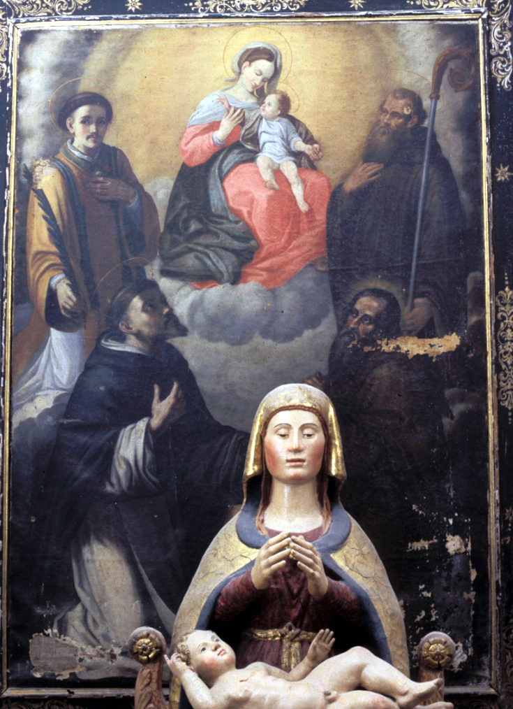 Madonna in gloria con Gesù Bambino, San Domenico, San Lorenzo, San Silvestro e Beato Ugolino (dipinto, elemento d'insieme) - ambito marchigiano (sec. XVII)