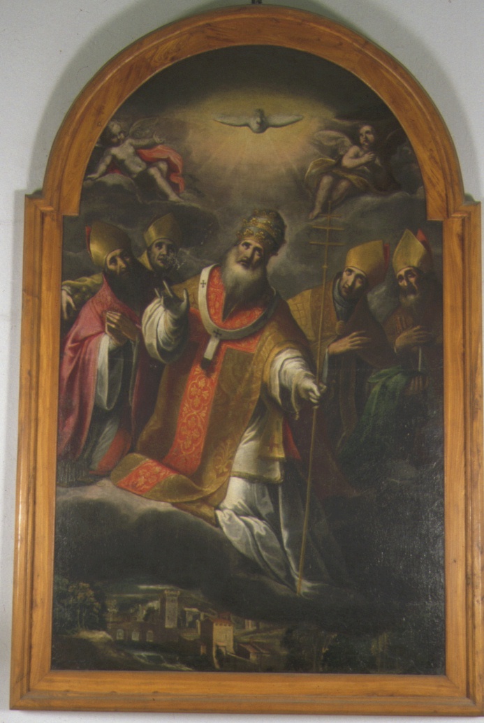 San Silvestro papa e santi vescovi Martino, Leonardo Biagio e Nicola (dipinto) di Cialdieri Girolamo di Bartolomeo (metà sec. XVII)