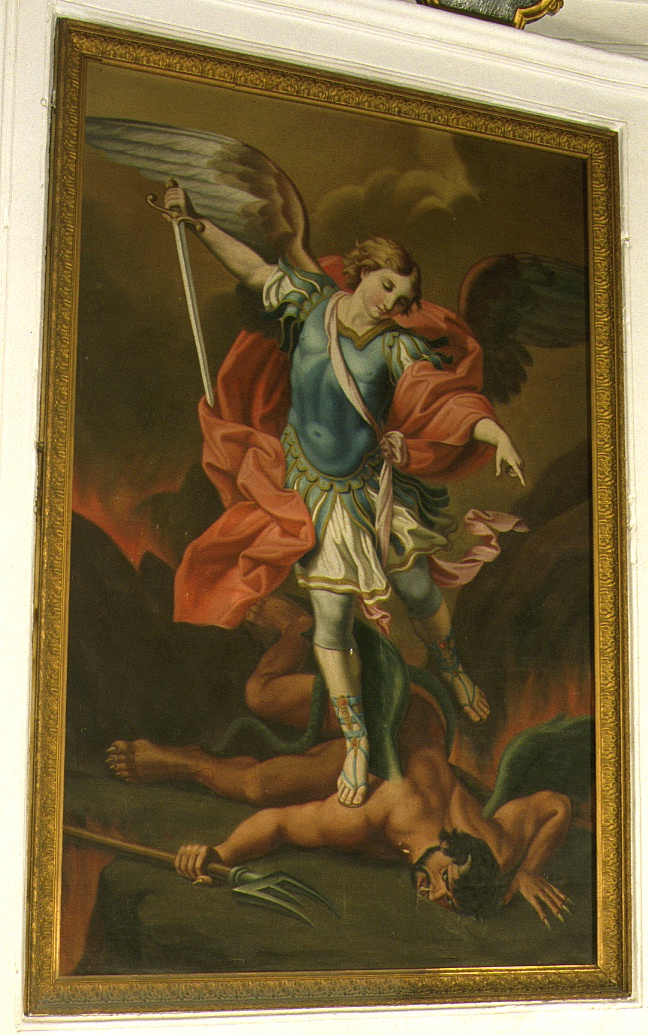 San Michele arcangelo vince Lucifero (dipinto, elemento d'insieme) di Ridolfi Claudio (prima metà sec. XVII)