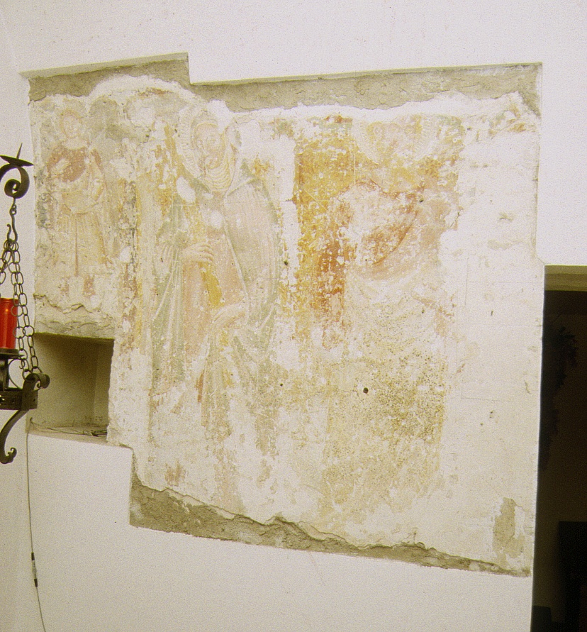 Santa Elena, Santo, Angelo (dipinto, frammento) - bottega marchigiana (sec. XV)