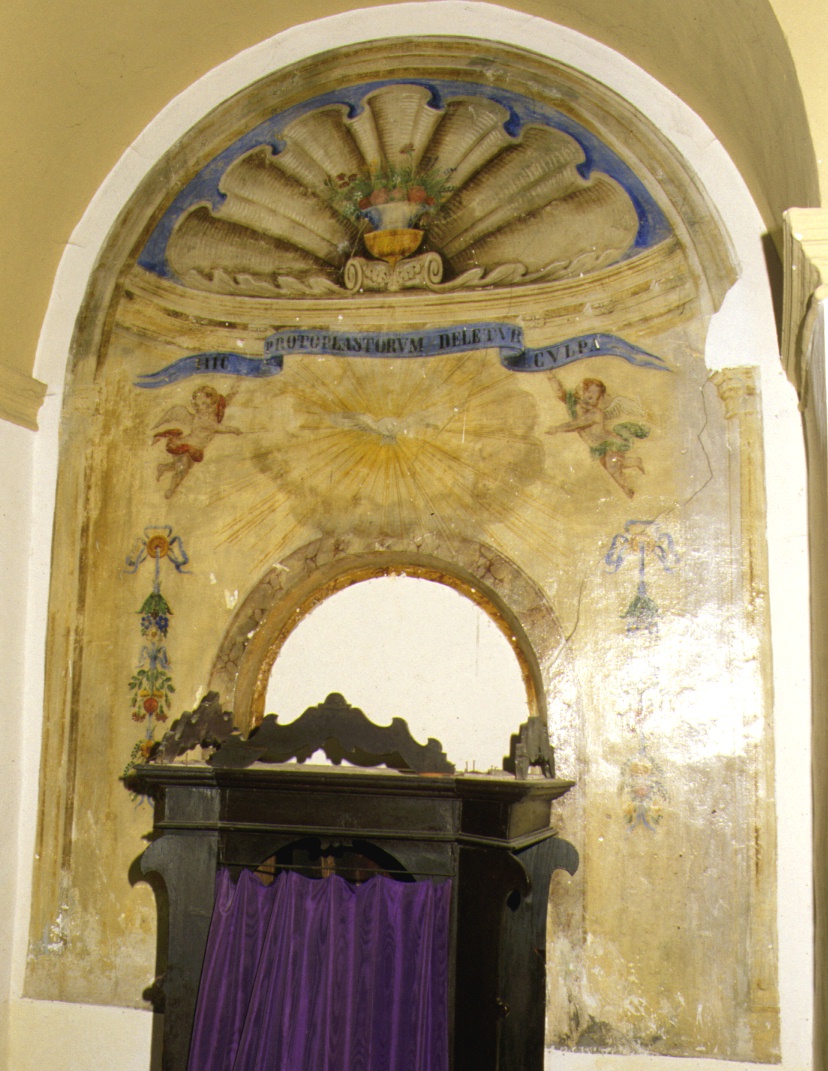 angeli reggicartiglio (decorazione pittorica) - bottega marchigiana (sec. XVII)