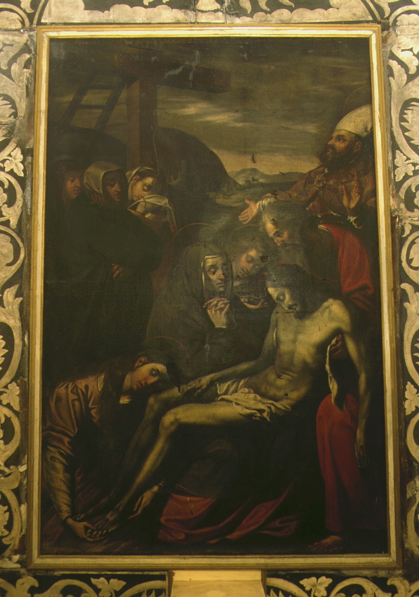 La deposizione della croce e San Gaudenzio, Cristo deposto con le Pie donne e San Gaudenzio vescovo (dipinto) - bottega marchigiana (sec. XVII)