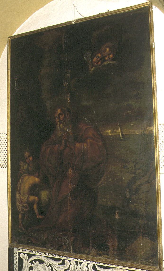 San Francesco di Paola, San Francesco di Paola con angioletti (dipinto) - bottega marchigiana (sec. XVII)