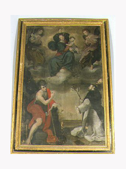 Madonna delle Grazie, Madonna con Bambino, angeli, San Giovanni Battista, San Domenico e San Francesco (dipinto, elemento d'insieme) - ambito marchigiano (sec. XVI)