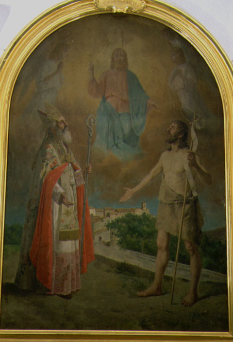 Gesù Cristo Redentore, San Martino e San Giovanni Battista (dipinto, elemento d'insieme) di Scorrano Luigi (inizio sec. XX)
