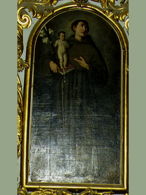 Sant'Antonio da Padova con Bambino (dipinto, elemento d'insieme) di Guerrieri Giovanni Francesco (sec. XVII)