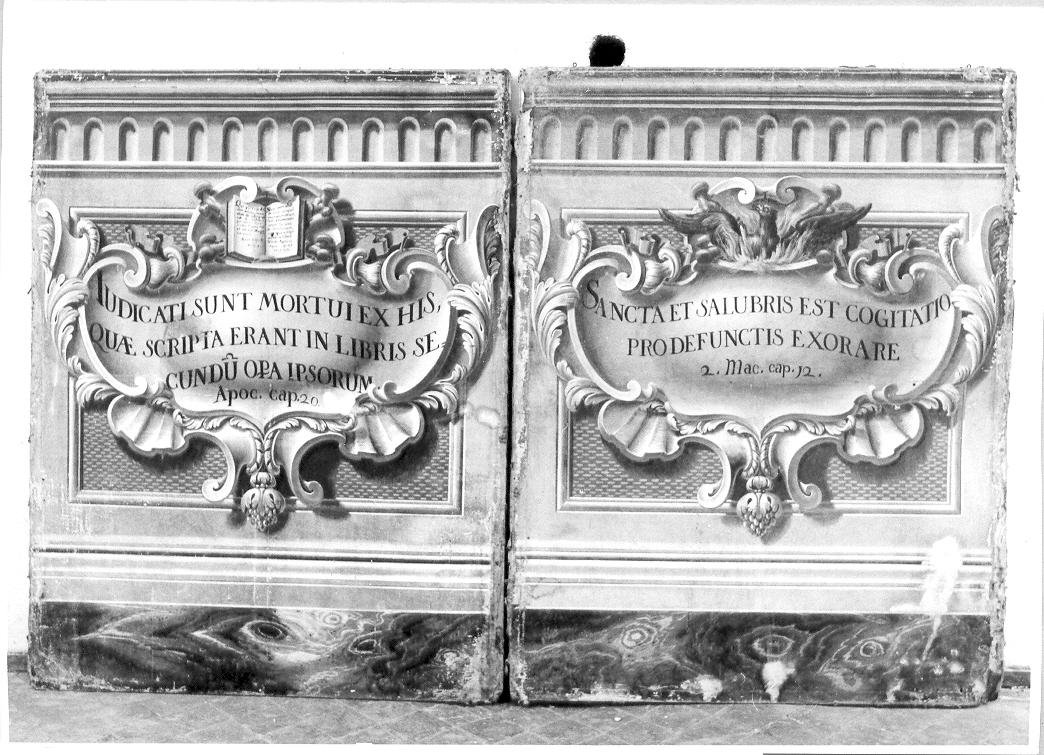cartiglio con iscrizione (dipinto, elemento d'insieme) - ambito marchigiano (fine/inizio secc. XVII/ XVIII)