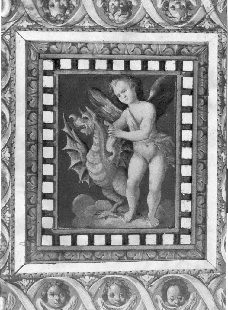 putto con drago (lacunare, elemento d'insieme) di Costa Andrea, Rizzo Antonio, Gattucci Tommaso, Zappetta Giacomo (sec. XVII)