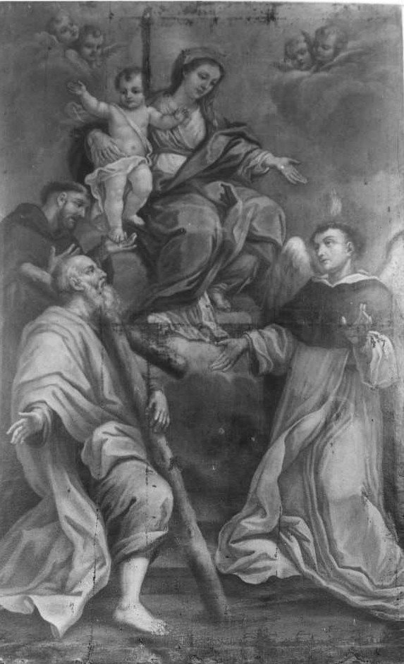 Madonna con Bambino e altri personaggi (dipinto) di Manzoni Giuseppe (prima metà sec. XVIII)