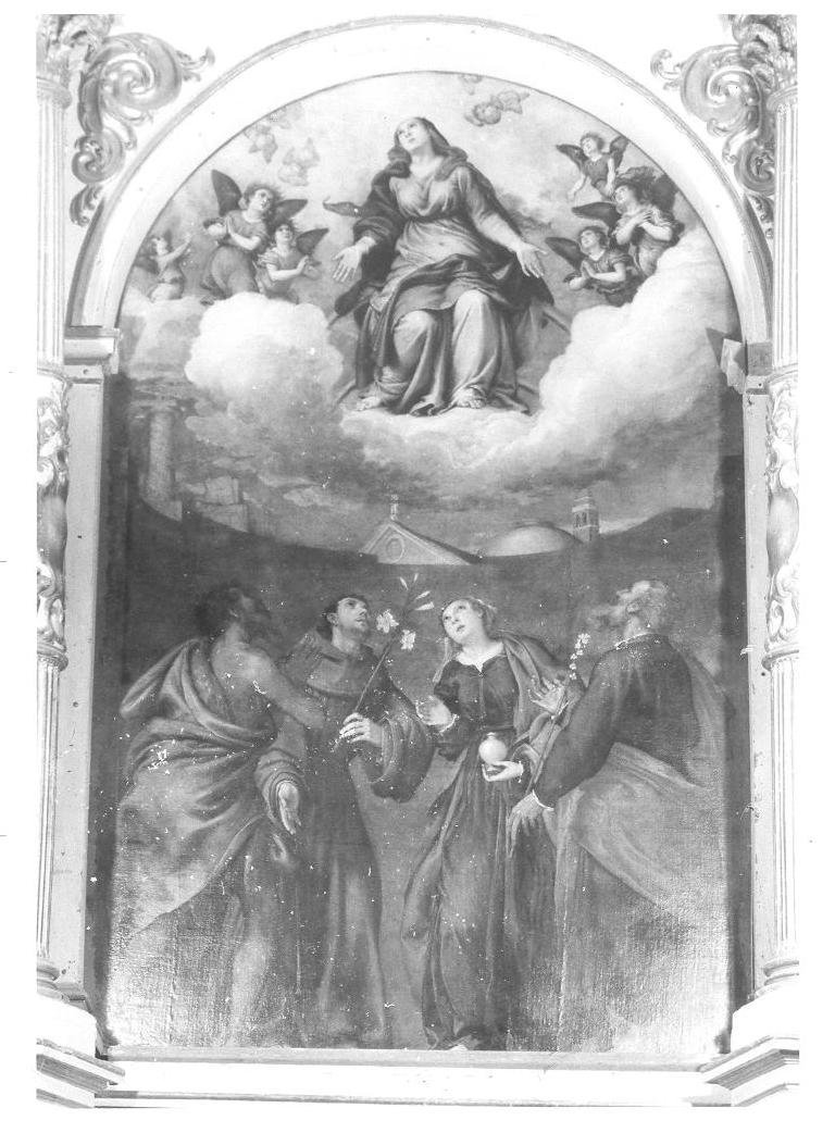 Assunzione della Madonna, angeli e Santi (dipinto) di Lotto Lorenzo (sec. XVI)