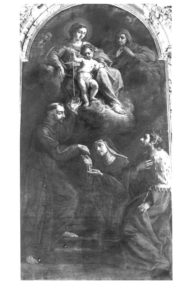 Madonna del Rosario con San Francesco d'Assisi, Santa Elisabetta d'Ungheria e San Ludovico di Tolosa (dipinto) di Monti Nicola Antonio (maniera) (metà sec. XVIII)