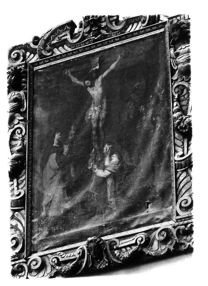 crocifissione di Cristo con San Giovanni d'Arimatea e Santa Maria Maddalena (dipinto) - ambito marchigiano (fine sec. XVI)